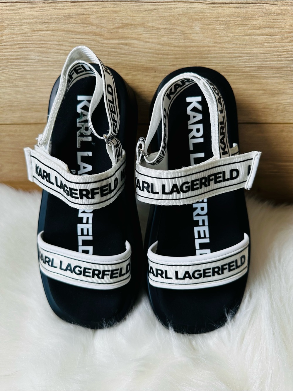 Karl Lagerfeld Black & White Logo Strap Sandals
